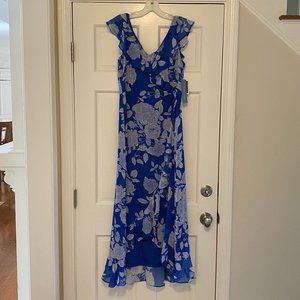 Blue dress with white roses. Size 10, tags still on, never been worn